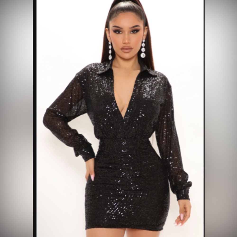 Fashion nova party dress. Black sequin mini dress 2x